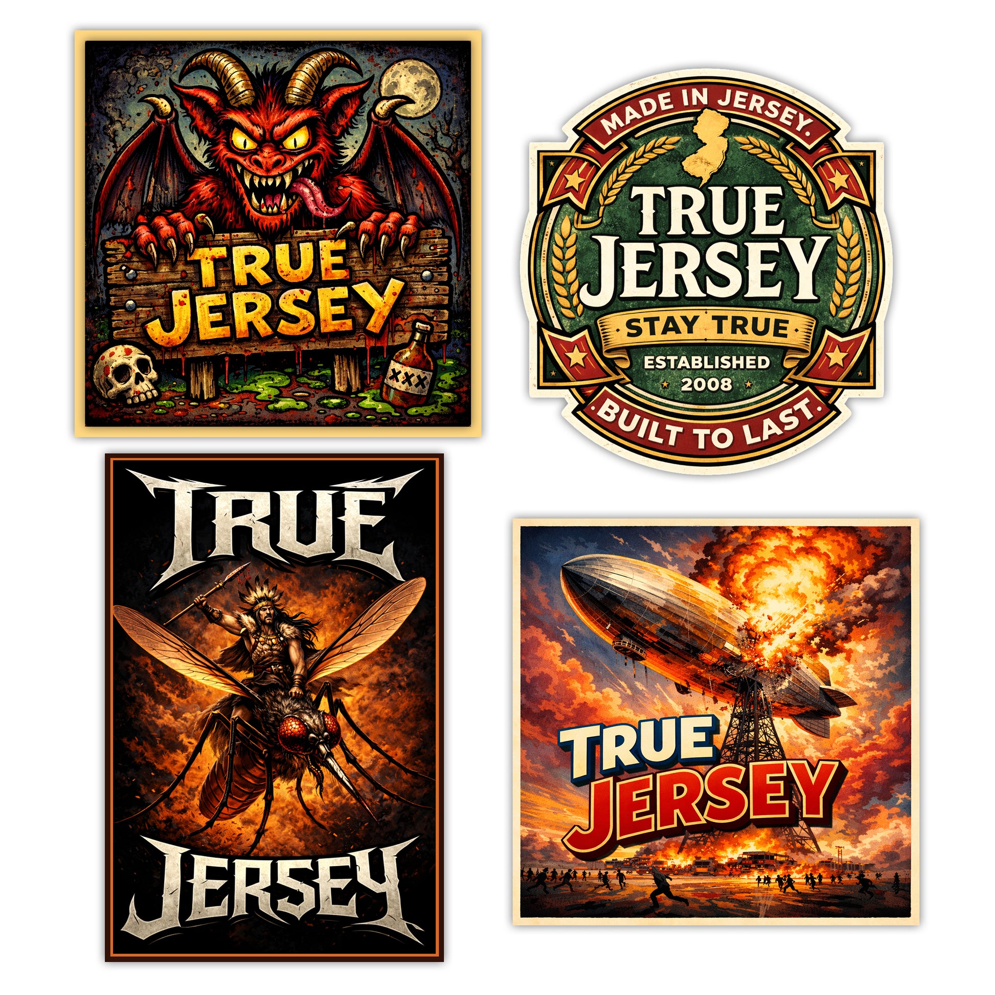 Four 'True Jersey' themed stickers featuring different designs on a white background.