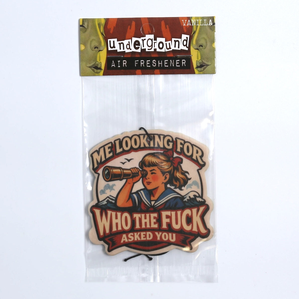 Air freshener packaging with a graphic design and text on a white background