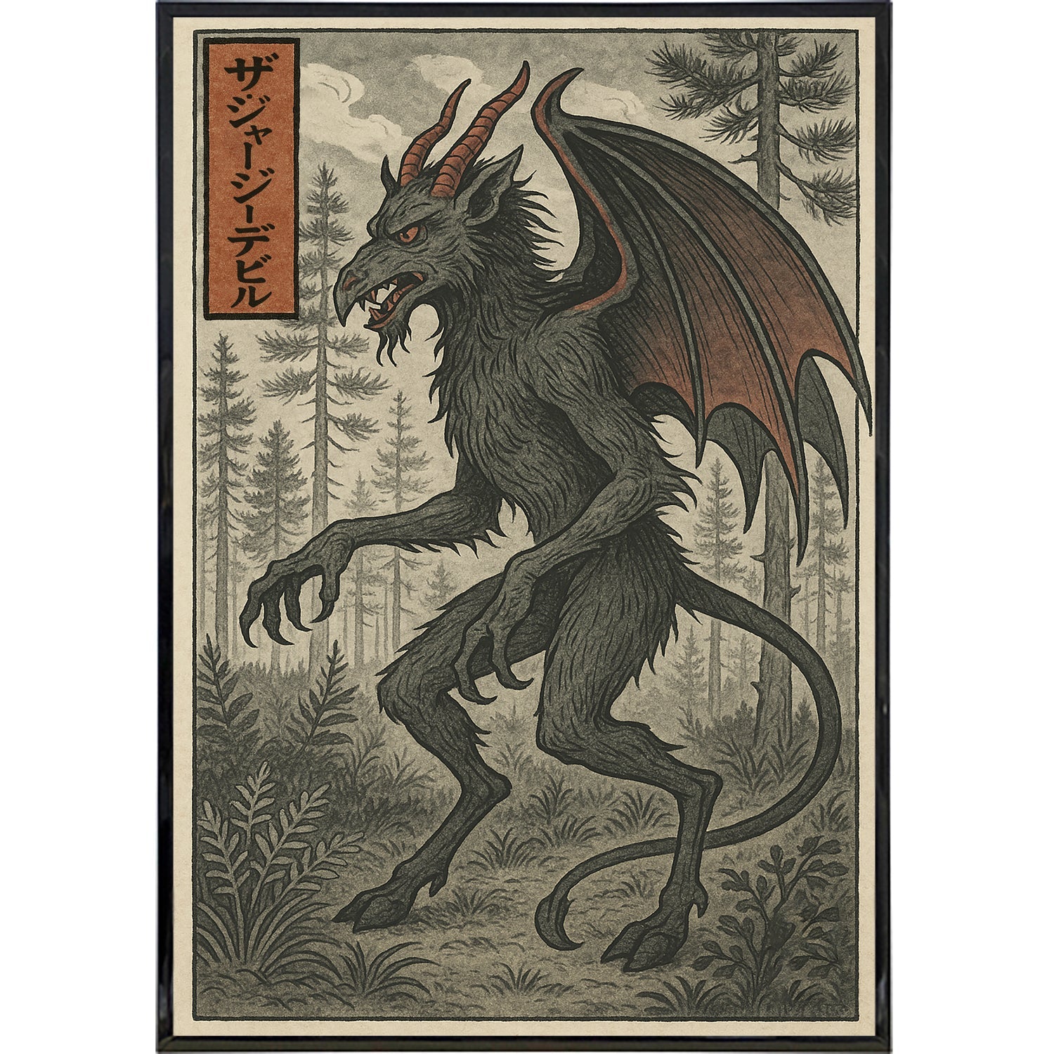 The Jersey Devil in Traditional Japanese Ukiyo-e Style Poster Print - Shady Front