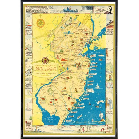 Vintage New Jersey Icon Map Print - True Jersey